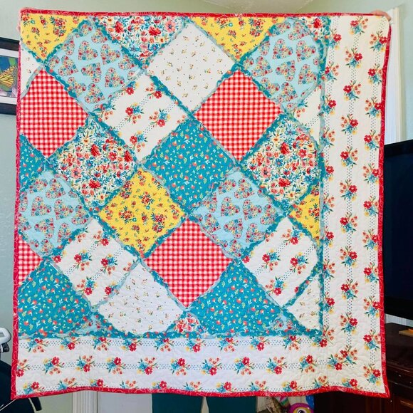 Baby Toddler Crib Quilt Blanket Pioneer Woman Handmade Binding 45"X45" Soft Nice - Picture 12 of 12